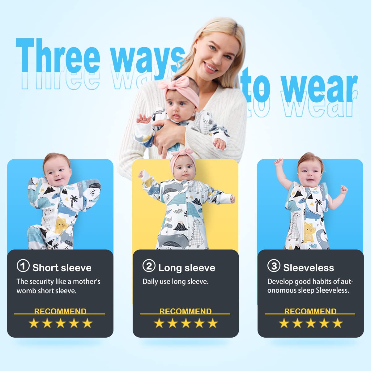 Nearkoi Baby Transition Swaddle Sack - Baby Sleeping Bag with Arms Up, Pure Cotton, Pink, 17-22lbs