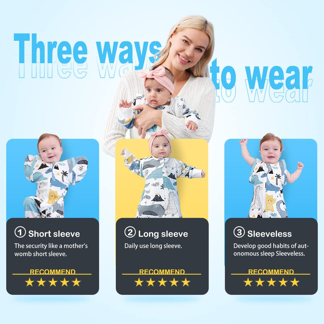 Nearkoi Baby Transition Swaddle Sack - Baby Sleeping Bag with Arms Up, Pure Cotton, Pink, 17-22lbs