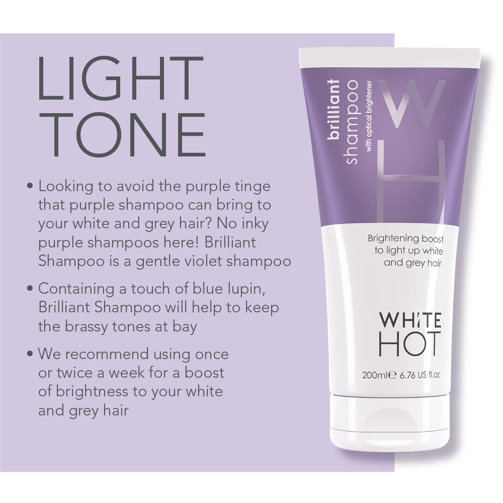 White Hot Cleanse Duo: Brilliant Shampoo & Glorious Shampoo 200ml, brightening boost and shine for white & grey hair, purple shampoo