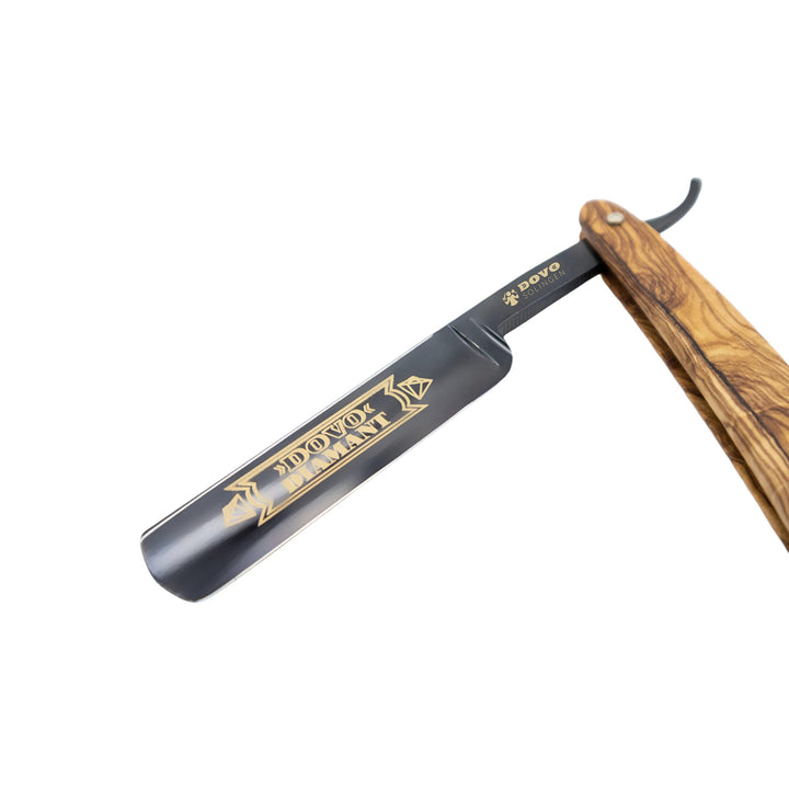 Dovo Diamant Straight Razor, Olivewood Handles, Black Blade, Carbon Steel, Full Hollow, 5/8