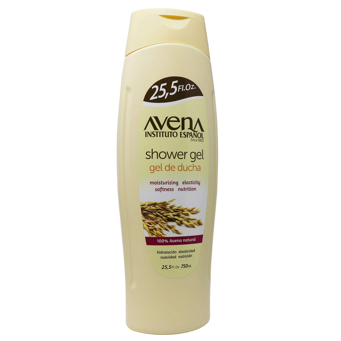 Instituto EspaÃƒ±ol Avena Shower Gel, Cleansing and Moisturizing Body Wash enriched with Oatmeal, Helps to Moisturize, Nourish and Soften your Skin, Improves Elasticity, 2-Pack of 25.5 FL Oz, Bottles