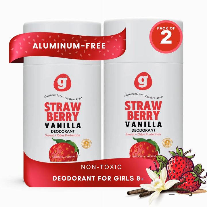 STRAWBERRY + VANILLA Girls Deodorant Ages 8+ (California Girl) Twin Pack
