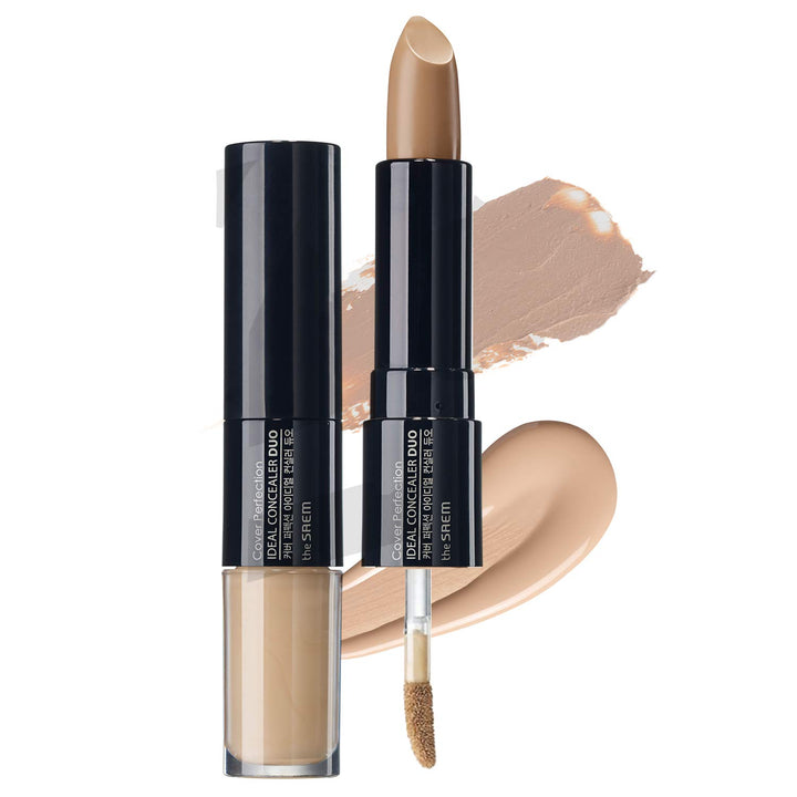 [the SAEM] Cover Perfection Ideal Concealer Duo - 3 Colors (#2 Rich Beige) - Dual Type Strong Coverage Concealer, High Adherence, No Cluumping in Wrinkles, Sun Protection