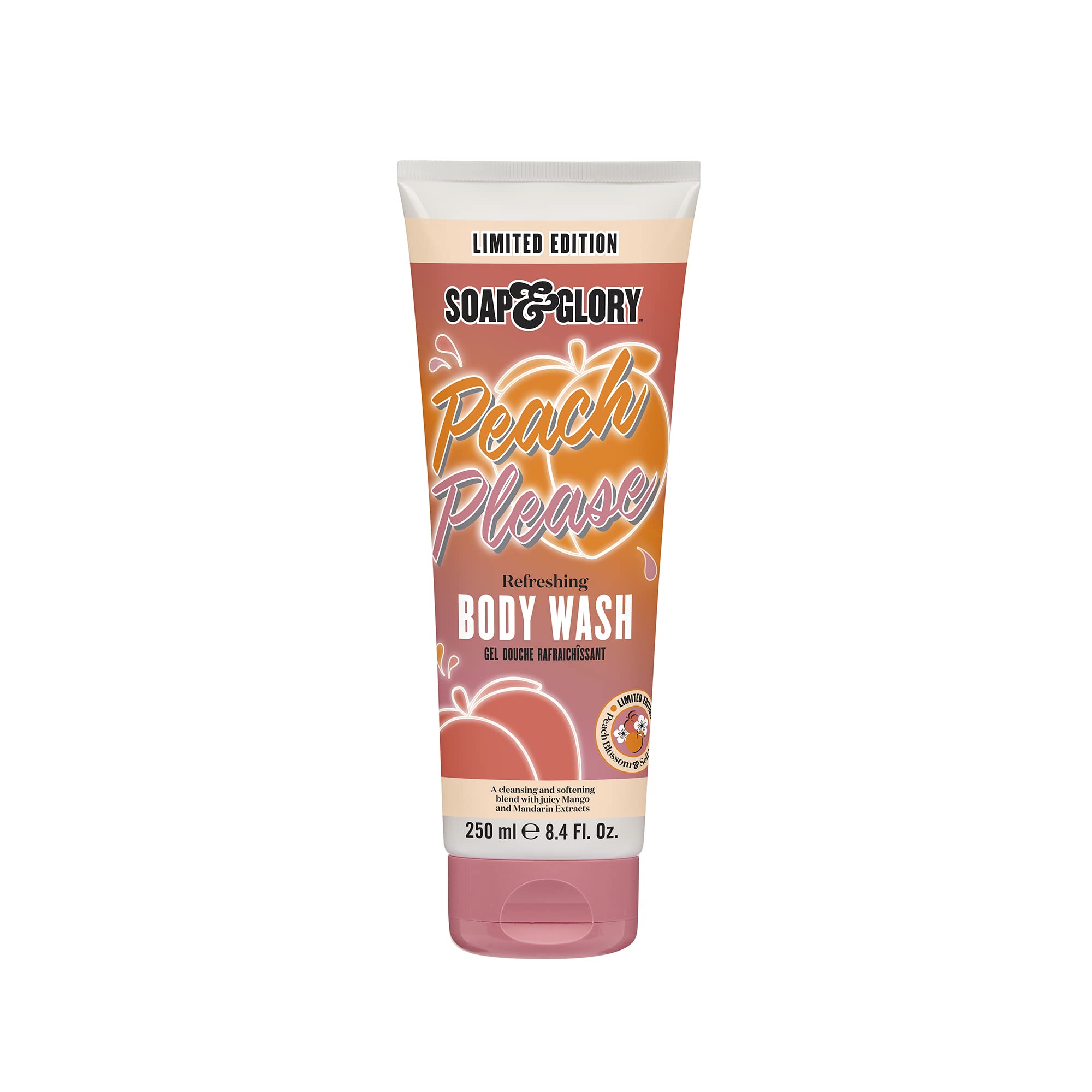 Soap & Glory Peach Please Scented Body Wash - Built-In Body Lotion for Maximum Hydration - Peach Blossom & Magnolia Scented Moisturizing Body Wash (250ml)