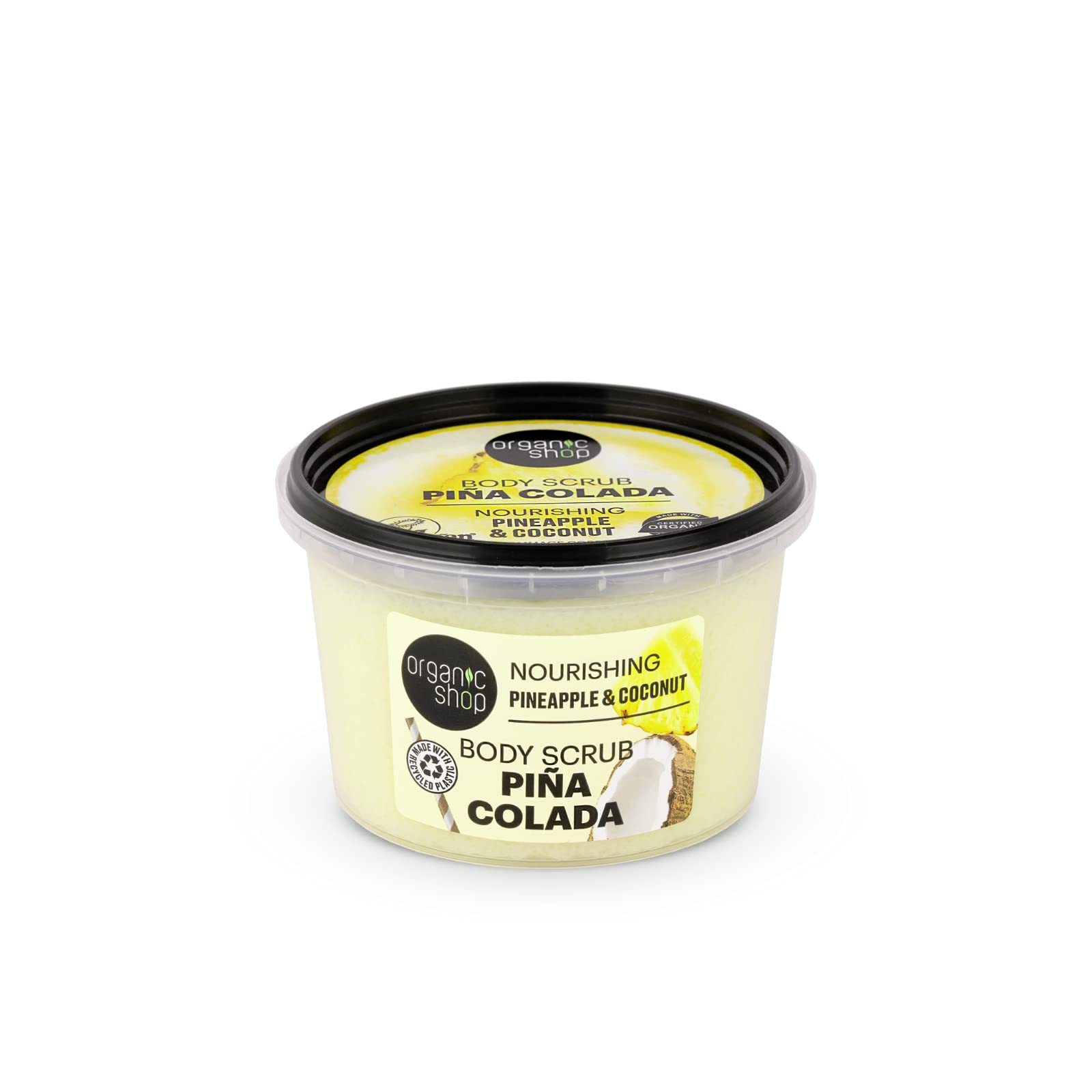Organic Shop Coconut & Pineapple, Nourishing & Exfoliating Body Scrub, 100% Vegan & Organic, Daily Exfoliant, Detox & Moisturizer, Body, Face, Hand & Foot, Intensive Care & Skin Toning. 250ml.