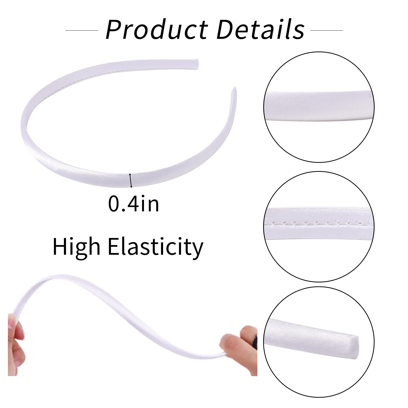 Candygirl Girls' DIY Satin Covered Headbands 1cm Width 36cm Circle Size (20pcs White)