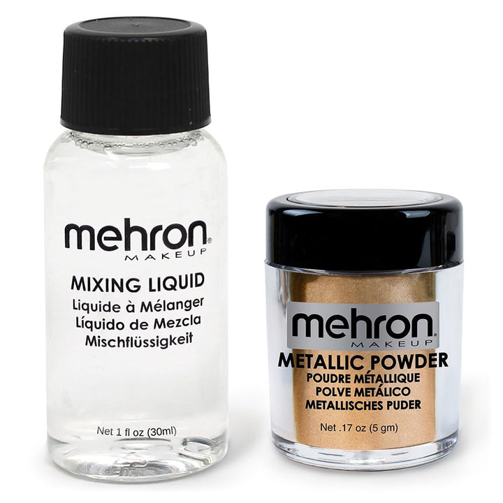 Mehron Makeup Metallic Powder (.17 oz) with Mixing Liquid (1 oz) (GOLD)