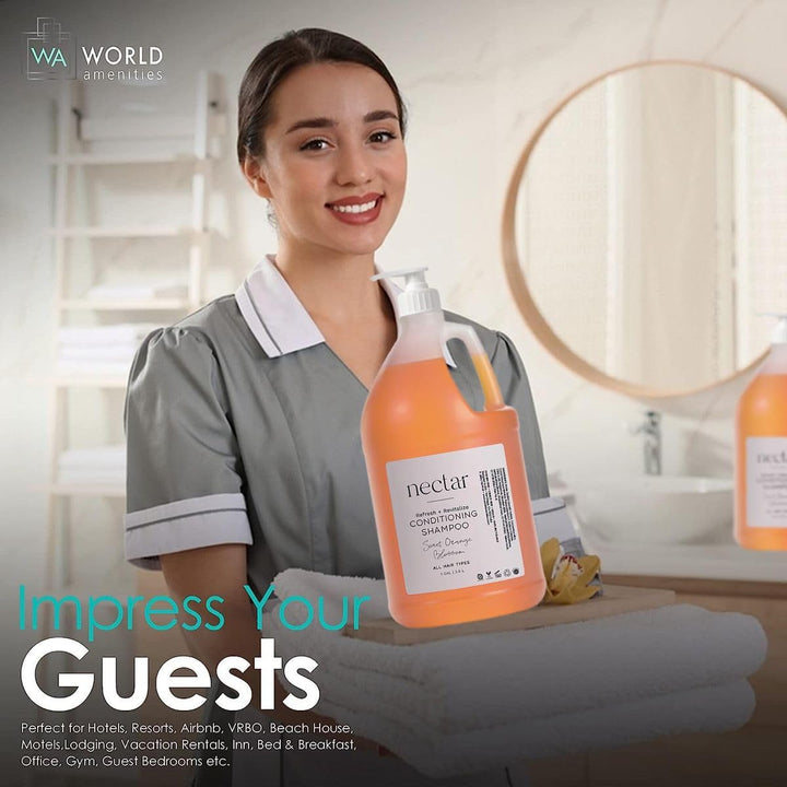 World Amenities Nectar Bulk 2-in-1 Conditioning Shampoo - Sweet Orange Blossom, Mini Travel Size Toiletries - Hotel Amenities, Suitable for All Hair Types