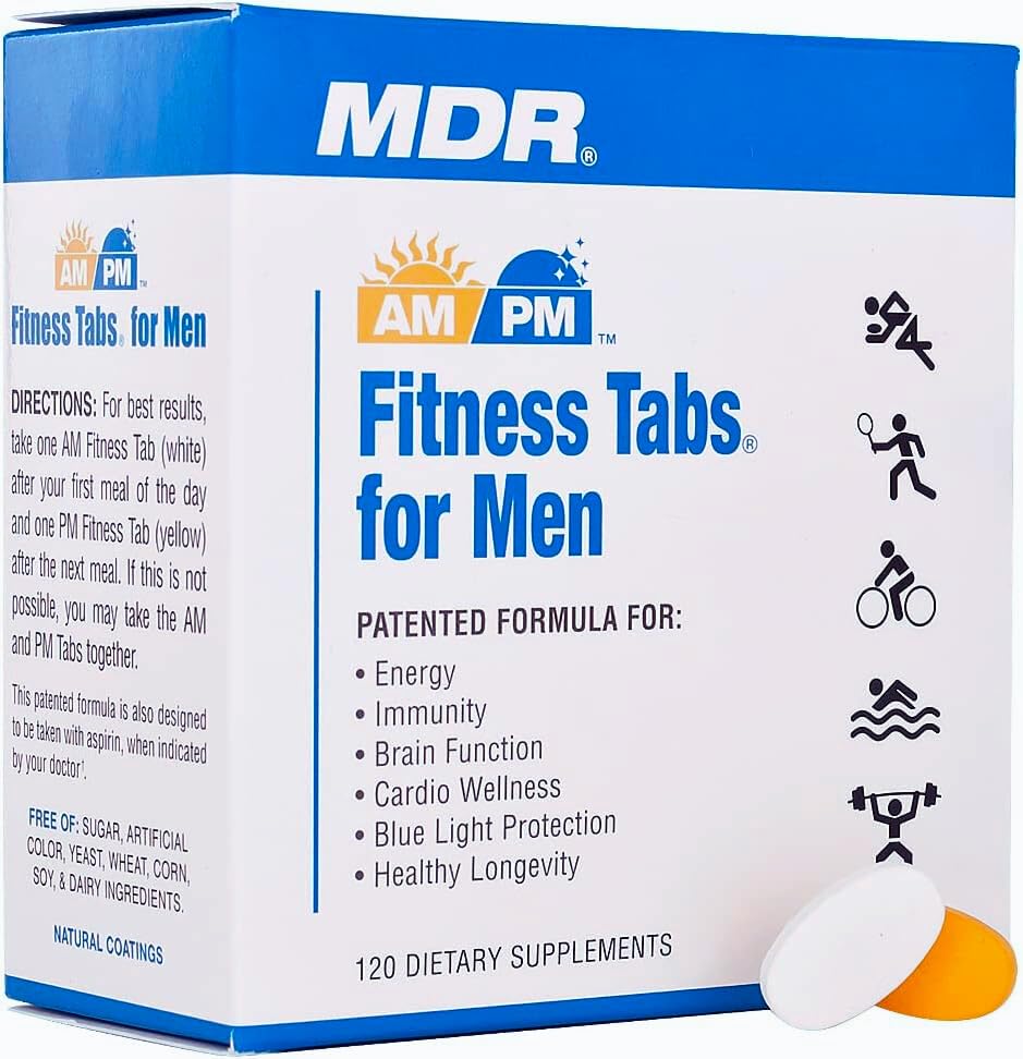MDR Fitness Tabs Patented AM/PM Multivitamin for Men Doctor Formulated with Right Nutrients at The Right Time - Gluten Free - 2 Month Supply