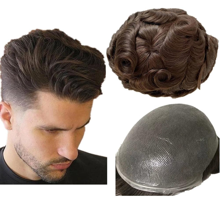 #2 Dark Brown : N.L.W. European virgin human hair toupee for men with transparent Thin skin PU, 10 x 8 Straight hair pieces for men #2 Dark brown