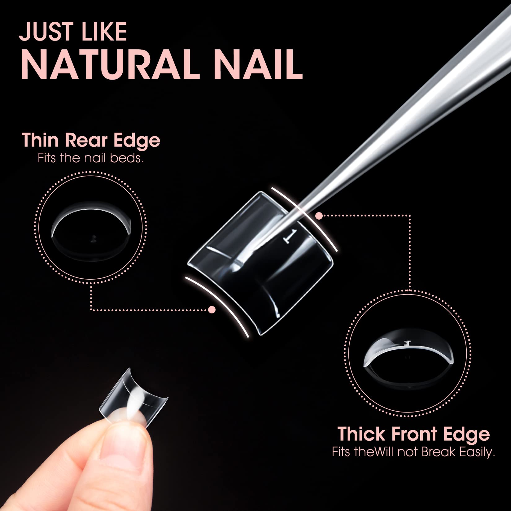 Buqikma Short Nail Tips - 1000PCS Nail Tips Short French Style Square Tips for Acrylic Nails Half Cover with Case for Nail Salon