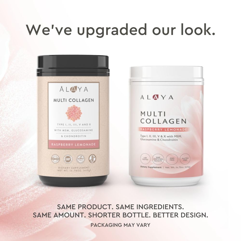 Alaya Multi Collagen Powder - Type I, II, III, V, X Hydrolyzed Collagen Peptides Protein Powder Supplement with MSM + GC (Raspberry Lemonade)