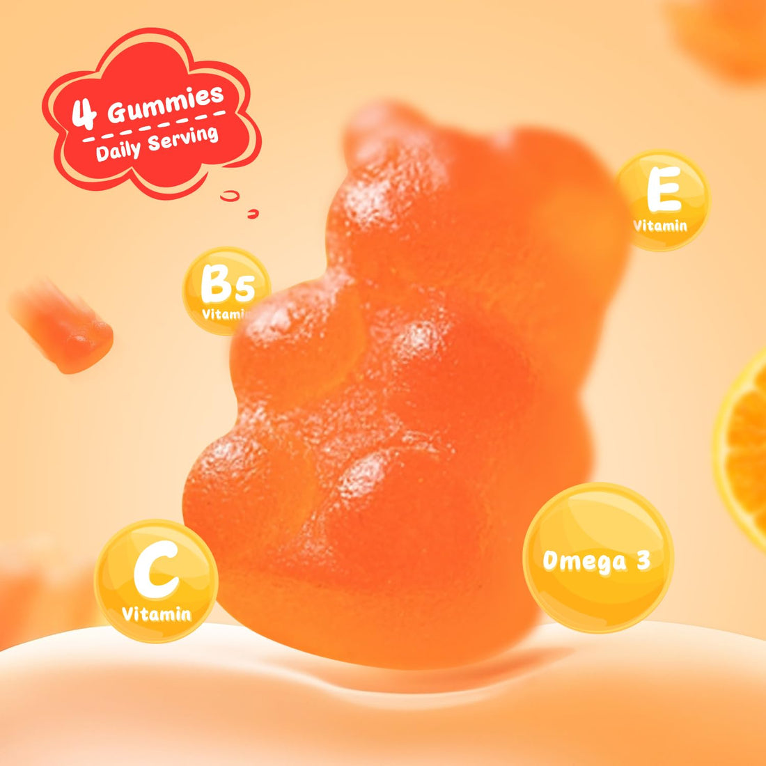 POLLOCK Bear Kids Omega-3 & Multivitamin Gummies, with Vitamin A, B5, B6, B12, C, D3, and E, Immune Support & Bone Health, Mixed Fruit Flavor, 4 Gummies per Serving, 60 Count