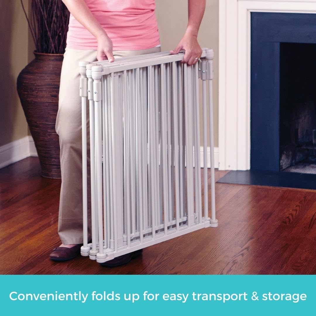 Toddleroo by North States 3 in 1 Metal Superyard 6 Panel Play Yard, Baby Gate, Playpen or Extra Wide Baby Fence, 151 Wide. Wall Mount Kit Included. 10 sq ft play yard (30 tall, Taupe)