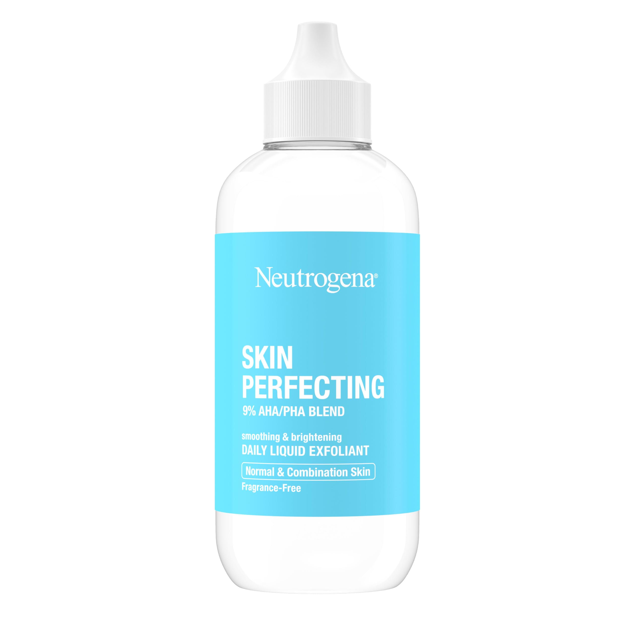 Neutrogena Skin Perfecting Daily Liquid Facial Exfoliant with 9% AHA/PHA Blend for Normal & Combination Skin, Smoothing & Brightening Leave-On Exfoliator, Oil- & Fragrance-Free, 4 fl. oz