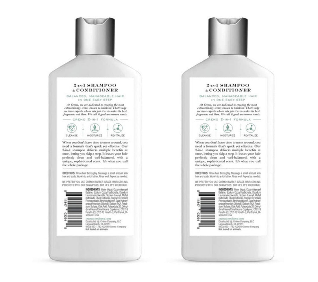 Cremo Barber Grade Silver Water & Birch 2-in-1 Shampoo & Conditioner, 16 Oz (2-Pack)