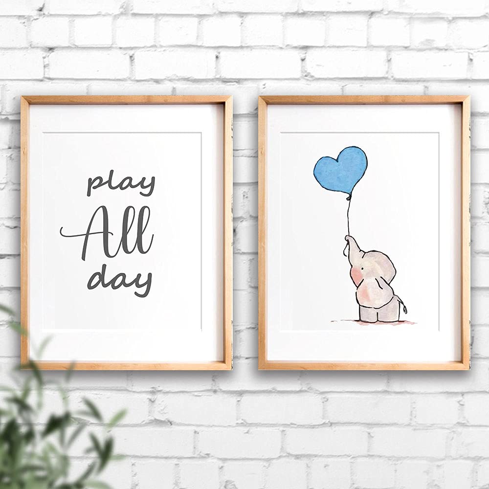 IIILUYOT Inspirational Elephant Decor, Baby Boy Nursery Wall Art Prints, Cute Elephant Nursery Wall, Dream Big Little One Decorations for Kids Nursery Boys Girls Room Set of 6 (8”X10”) Unframed