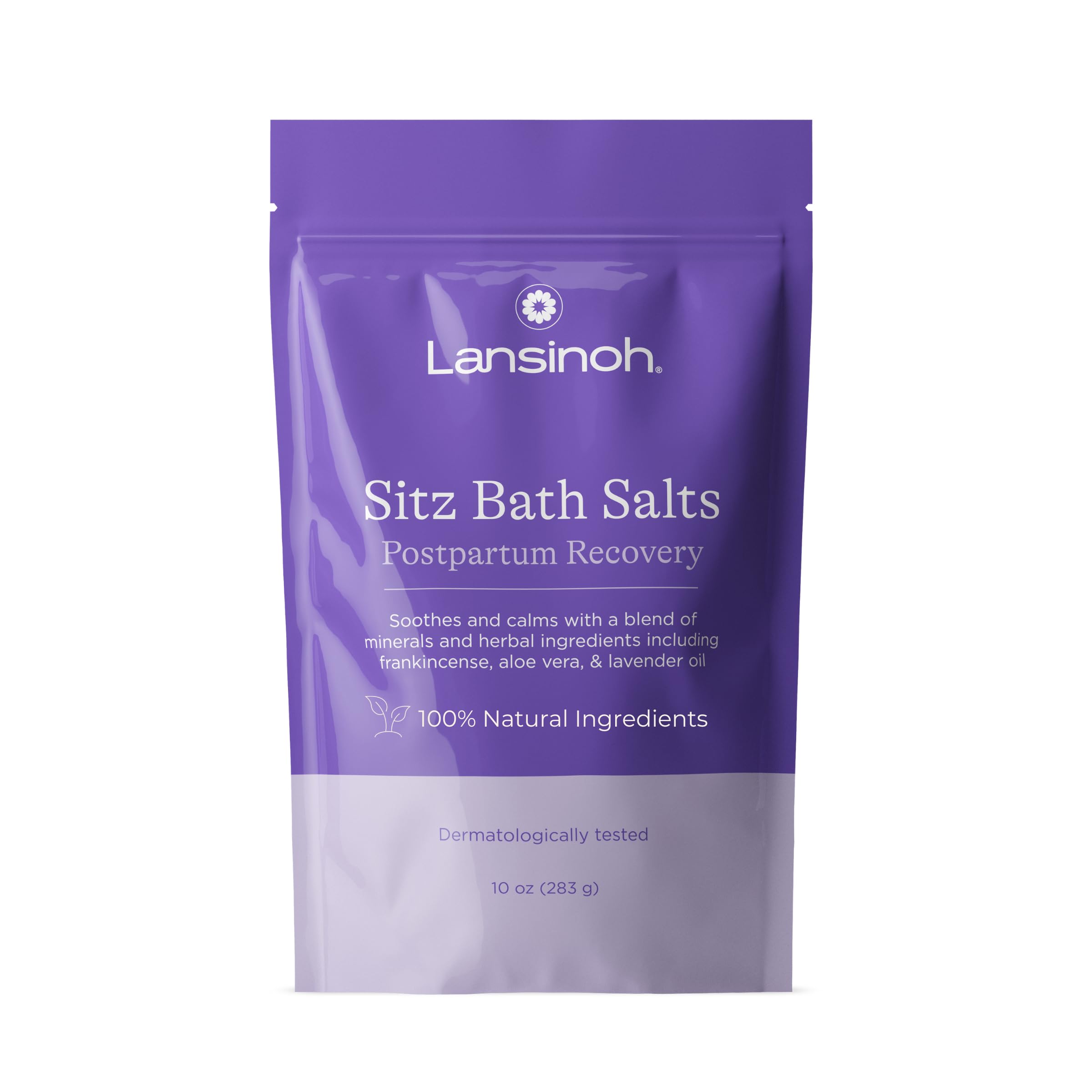 Lansinoh Sitz Bath Salts, Postpartum Essentials, and Hemorrhoid Treatment, Epsom Salt Bath Soak With Lavender Oil, Frankincense and Aloe Vera, 10 Ounce