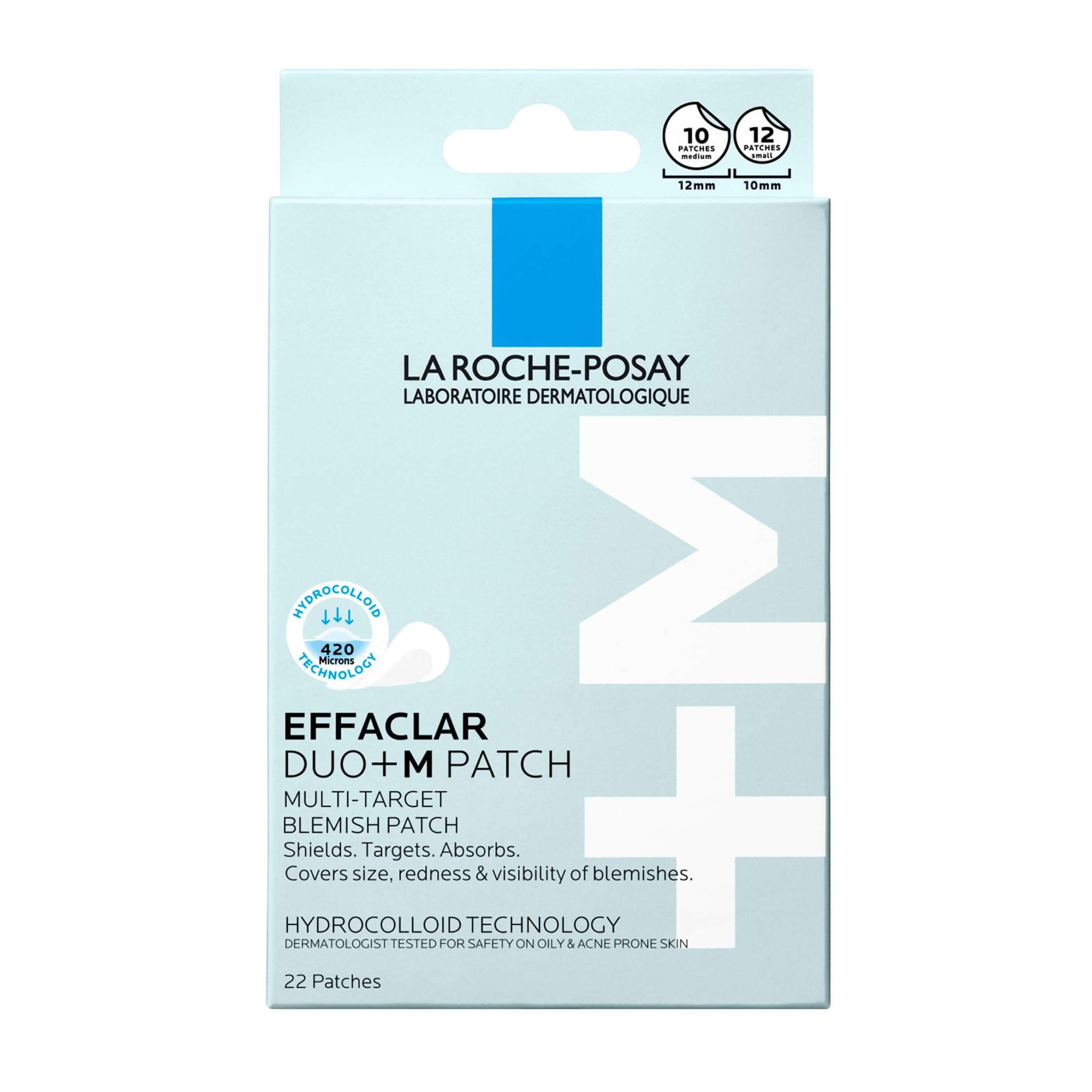 La Roche-Posay Effaclar Multi-Target Blemish Patches, Vegan Hydrocolloid Pimple Patches For Face Shields, Targets & Absorbs, Suitable Under Makeup, 22 Patches, 12 Small Size & 10 Medium Size