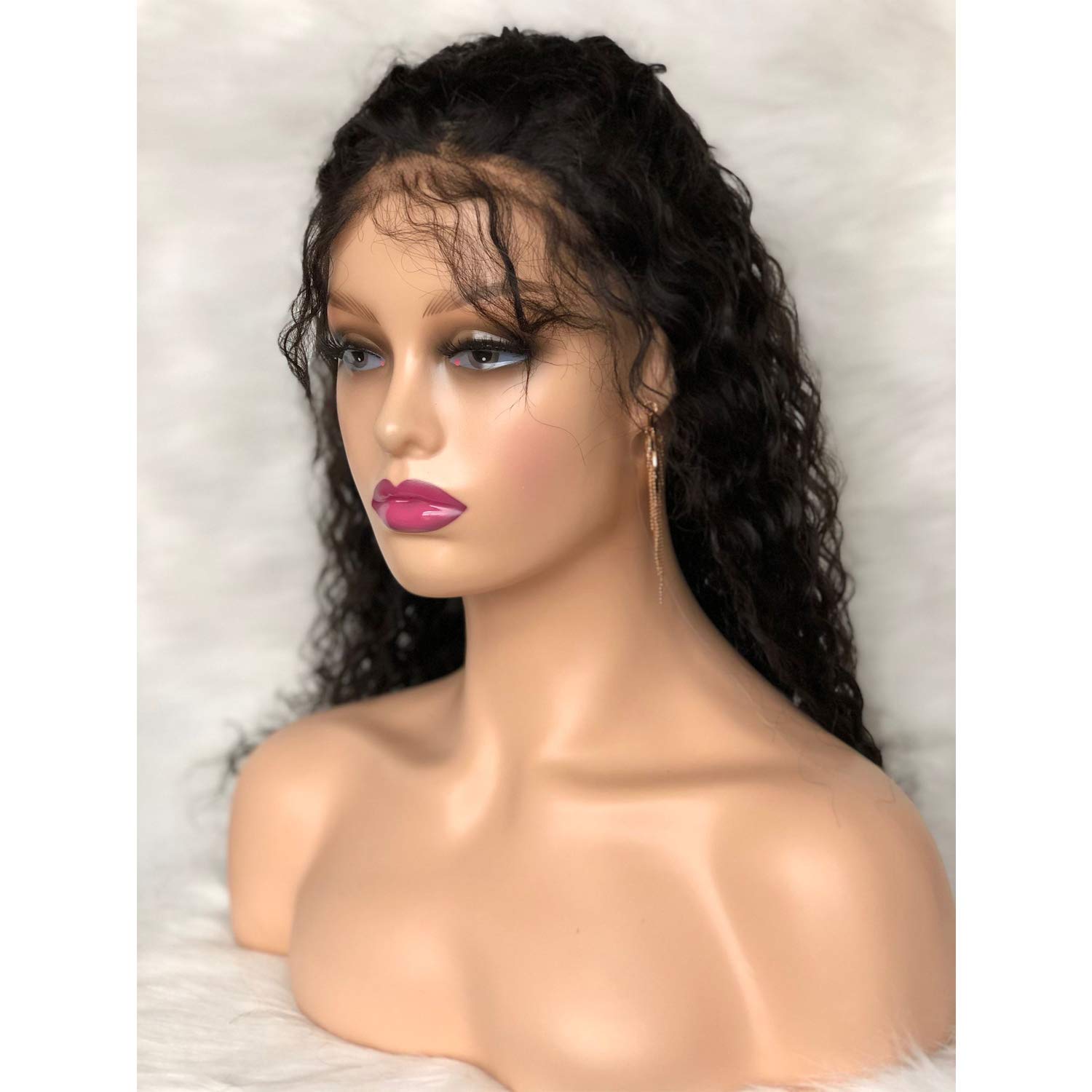 Voloria Realistic Female Mannequin Head with Shoulder Manikin PVC Head Bust Wig Head Stand with Makeup for Wigs Display Necklace Earrings Beige