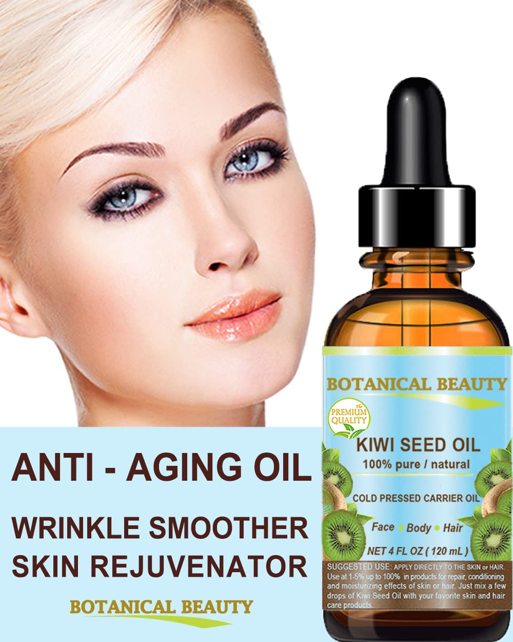 Botanical Beauty KIWI SEED OIL. 100% Pure Natural Undiluted Virgin Cold Pressed Carrier Oil. 0.5 Fl.oz.- 15 ml for Face, Skin, Body, Hair, Nail Care