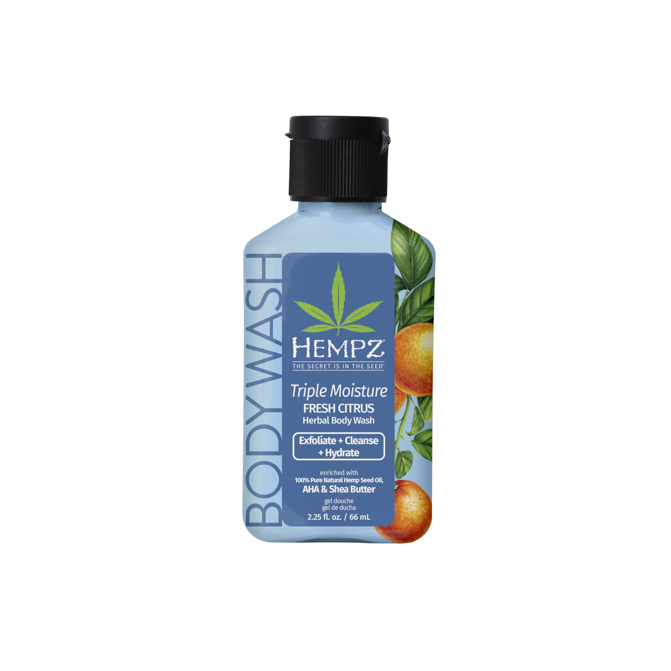 Hempz NEW Mini Body Wash, Triple Moisture Fresh Citrus, Travel Size Shower Gel, 2.25 oz.