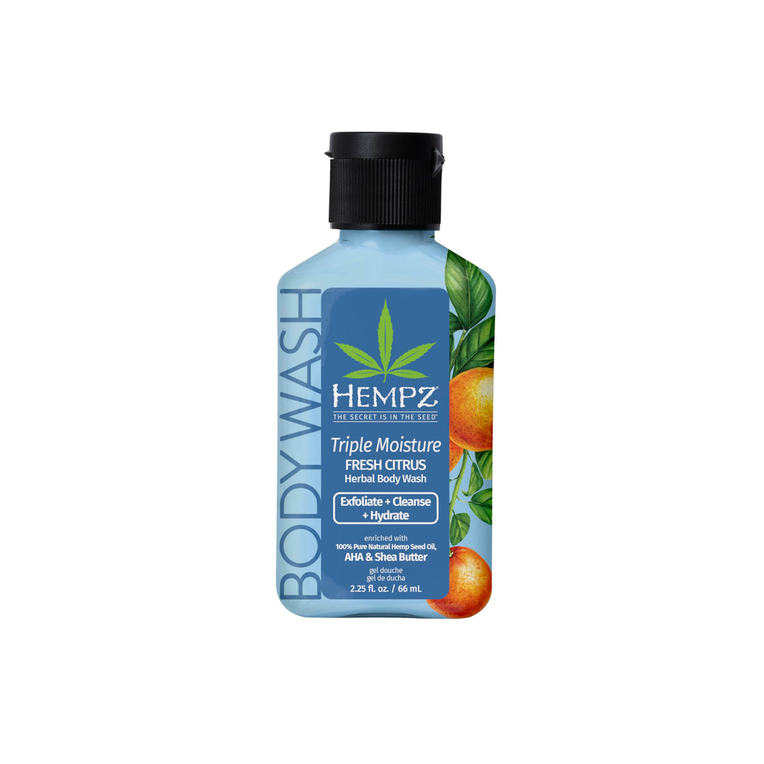 Hempz NEW Mini Body Wash, Triple Moisture Fresh Citrus, Travel Size Shower Gel, 2.25 oz.