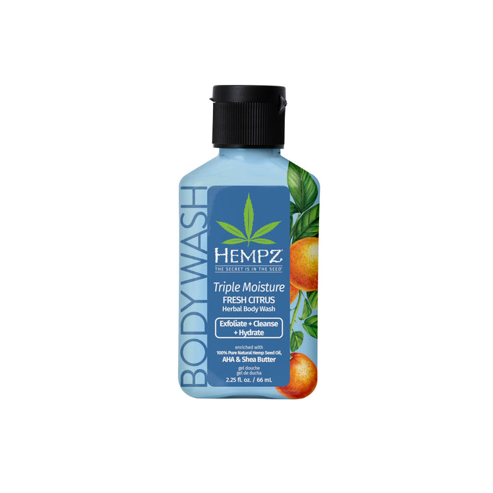 Hempz NEW Mini Body Wash, Triple Moisture Fresh Citrus, Travel Size Shower Gel, 2.25 oz.