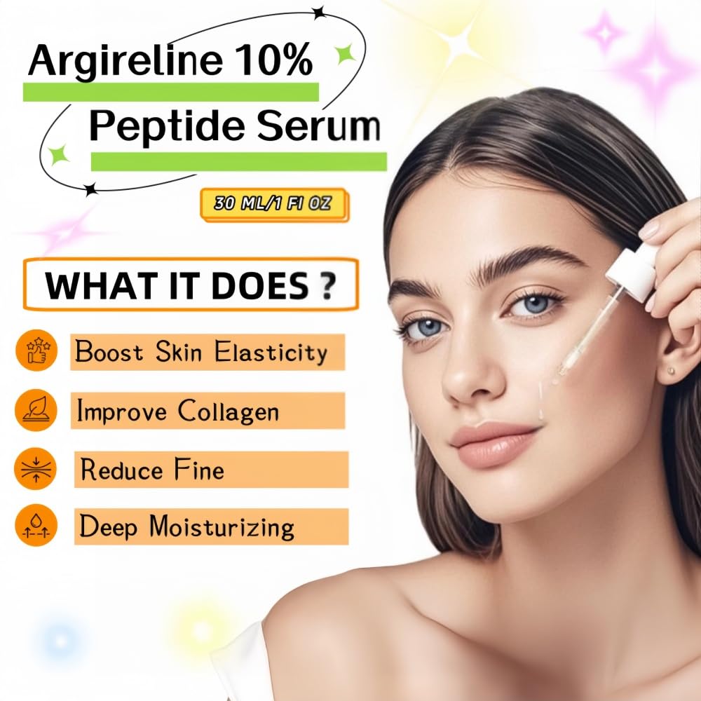 Argireline 10% Solution, Advanced Facial Moisturizer for Women, Anti-aging Face Serum, Collagen Enhancing, Decrease Fine Lines,Firming Skin,Argireline Peptide Facial Serum, 30 ML/ 1 Oz