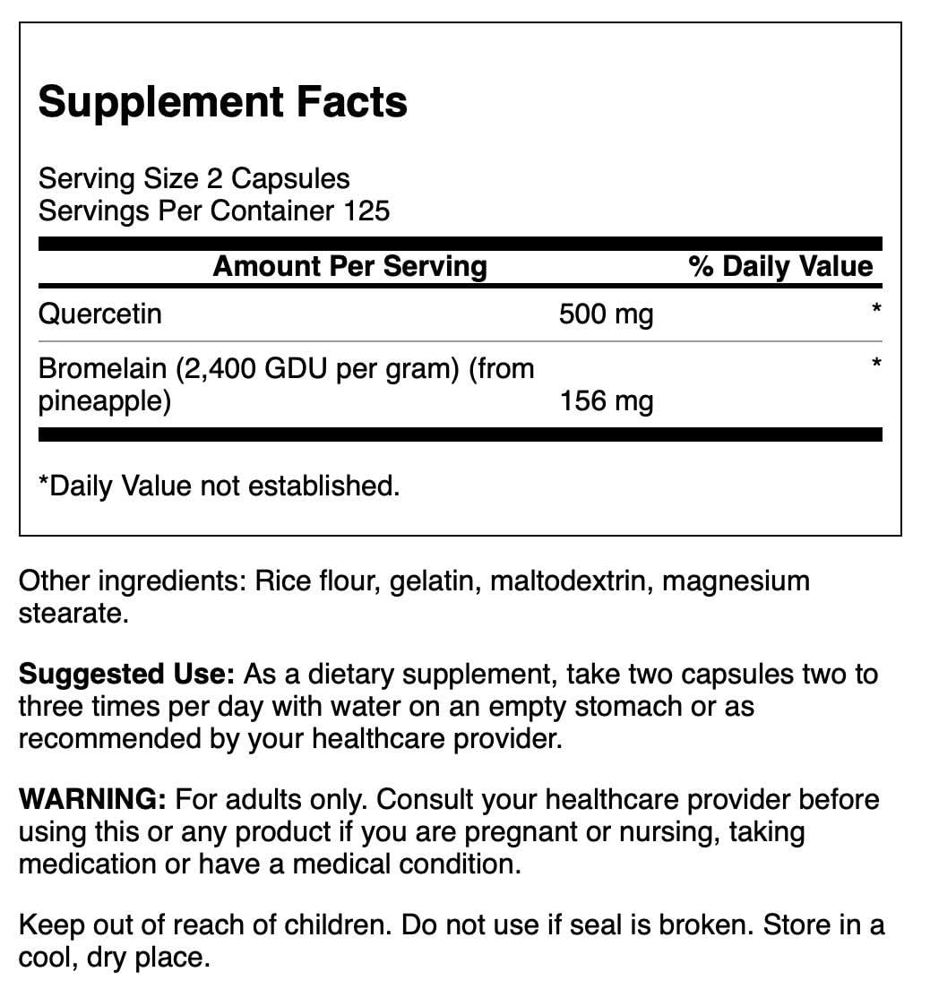 Swanson Quercetin & Bromelain- Supplement- Unique Natural Formula-(250 Capsules, 260/78mg Each)