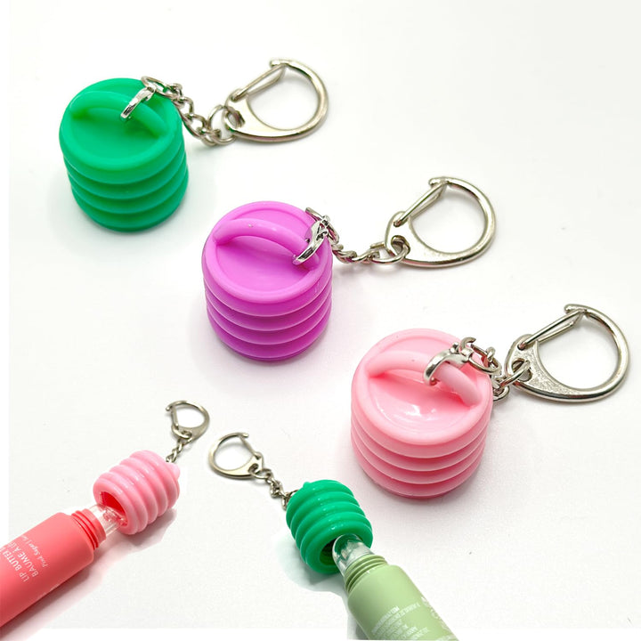 ADULLPONY Lip Balm Holder Keychain Cap:Compatible with 0.5oz Summer Fridays 0.35oz Aquaphor Tubes Mini Gloss Keychain 3PCS Portable Replacement Accessory for Chapstick
