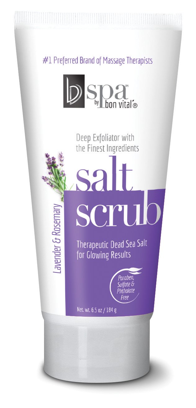 BV Spa by Bon Vital' Exfoliating Salt Scrub Glows, Lavender Rosemary Body Scrub to Repair Dry Skin, Exfoliant Made with Dead Sea Salt, Jojoba, Olive, & Safflower Oil, Anniversary Gift for Women