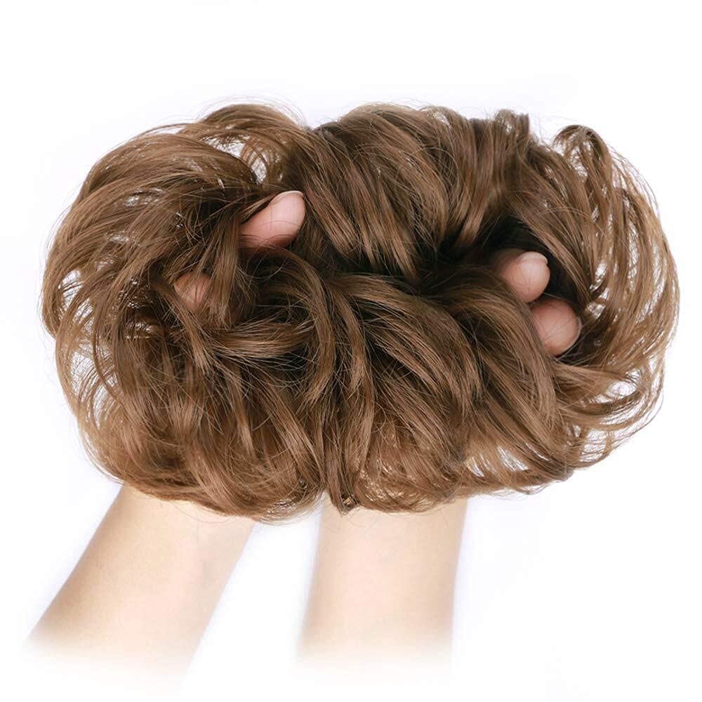 MORICA 1PCS Messy Hair Bun Hair Scrunchies Extension Curly Wavy Messy Synthetic Chignon for Women (Light Golden Brown 12#)