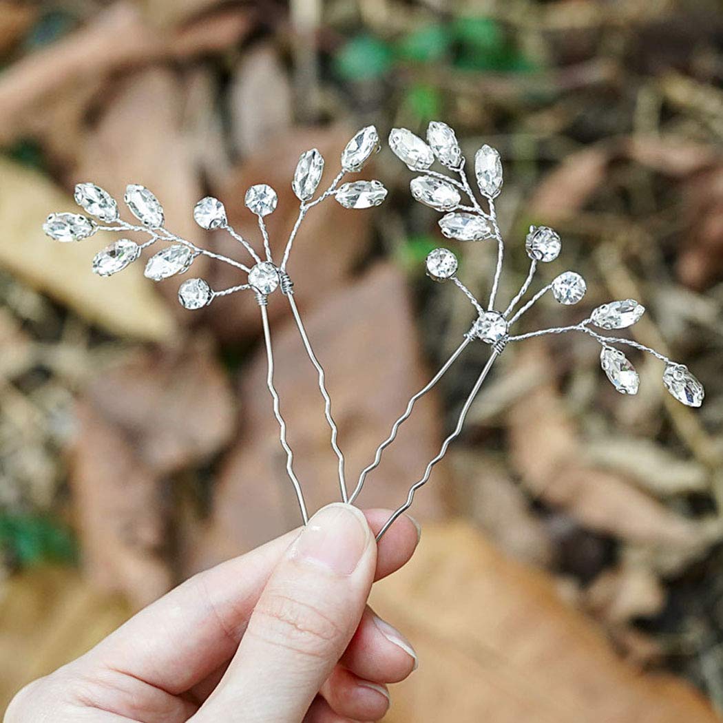 Unicra Bride Wedding Crystal Hair Pins Bridal Rhinestone Hair Pieces Wedding Hair Accessories for Women and Girls (Silver)