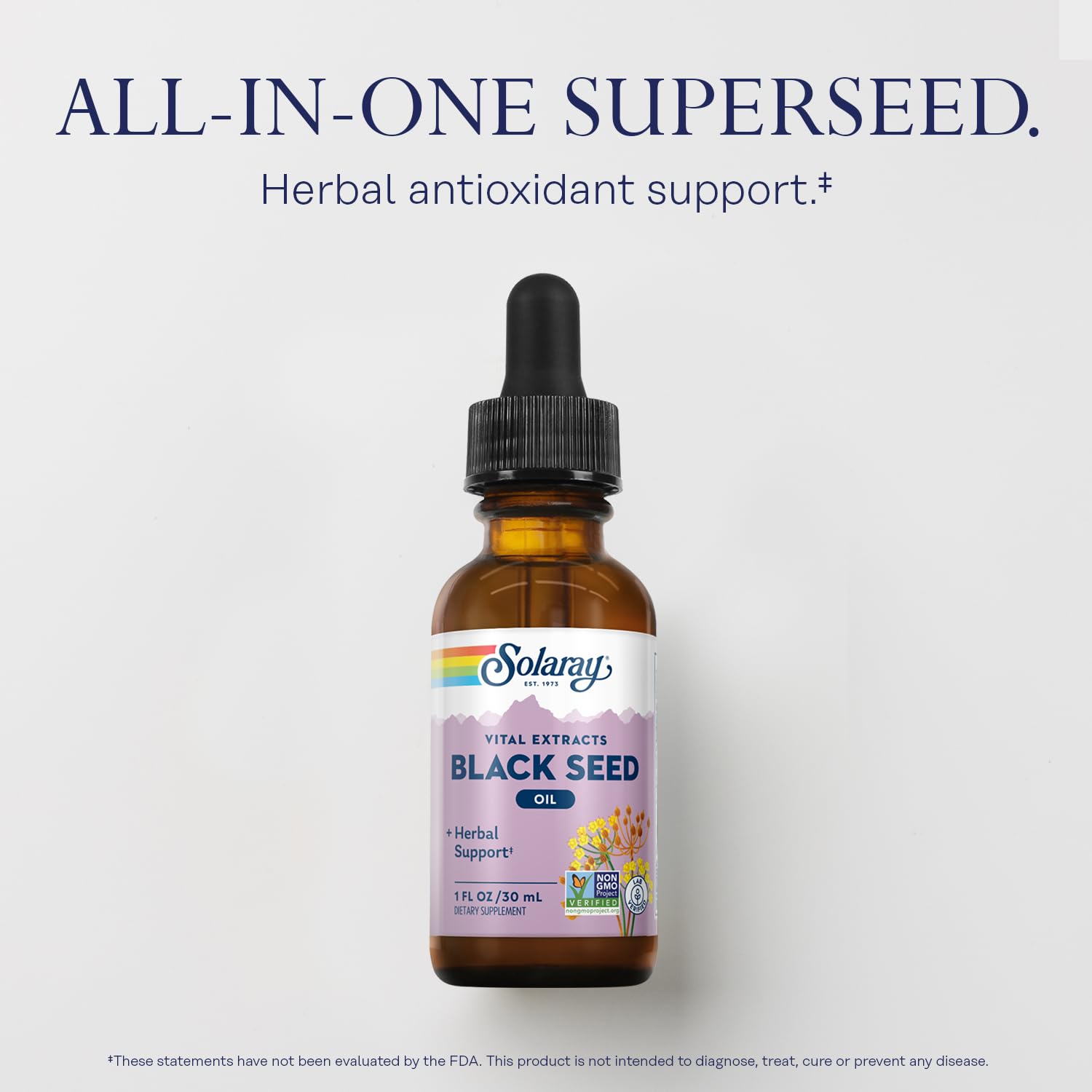 SOLARAY Black Seed Oil Extract - Cold Pressed Black Seed Oil - Super Antioxidant for Immune Support, Hair, Skin, Digestion, and Joints - Non-GMO, 60-Day Guarantee - Approx. 30 Servings, 1 FL OZ