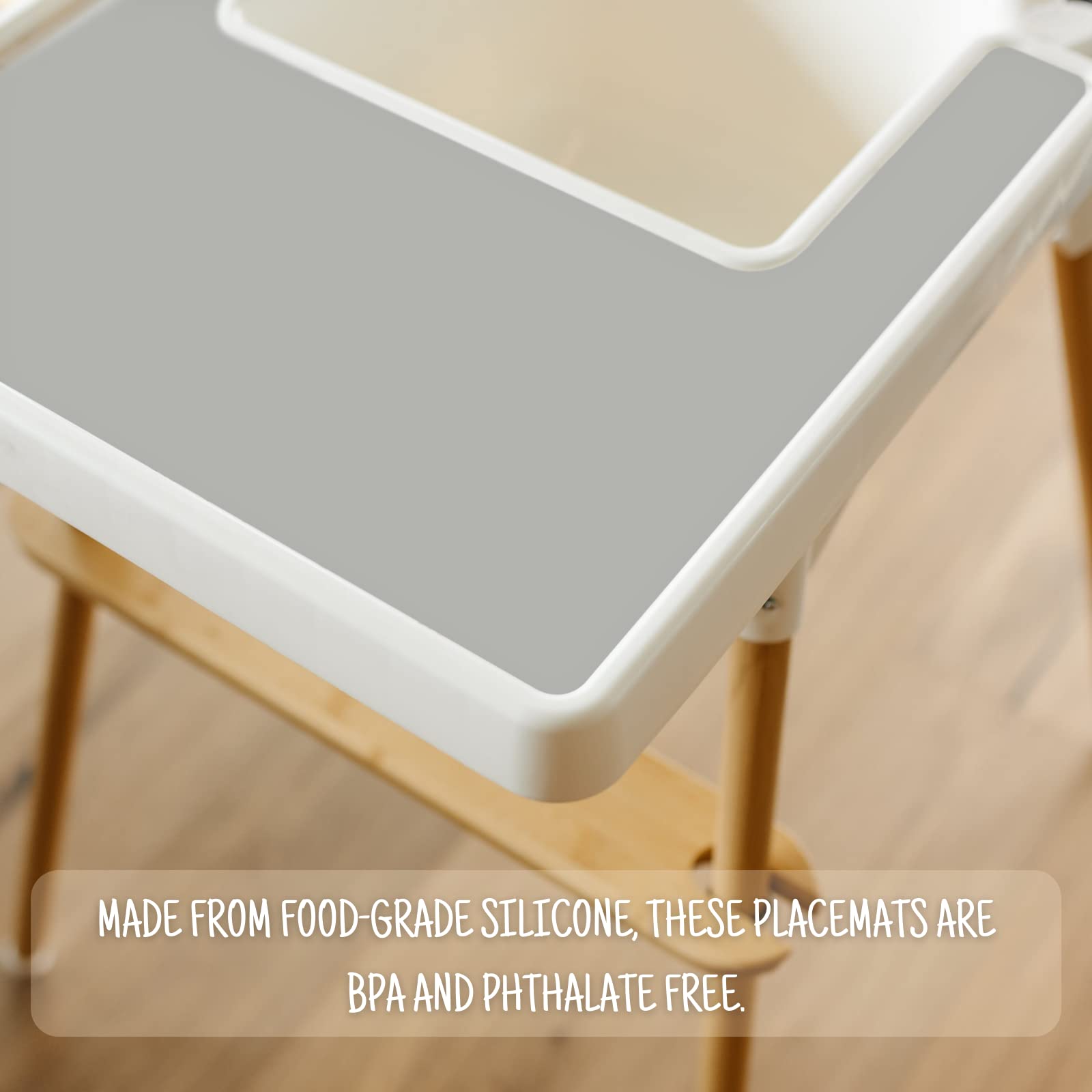 High Chair Placemat for IKEA Antilop Baby High Chair, Silicone Tray Finger Foods Placemat for Boys and Girls, Babies, Toddlers (Light Gray)