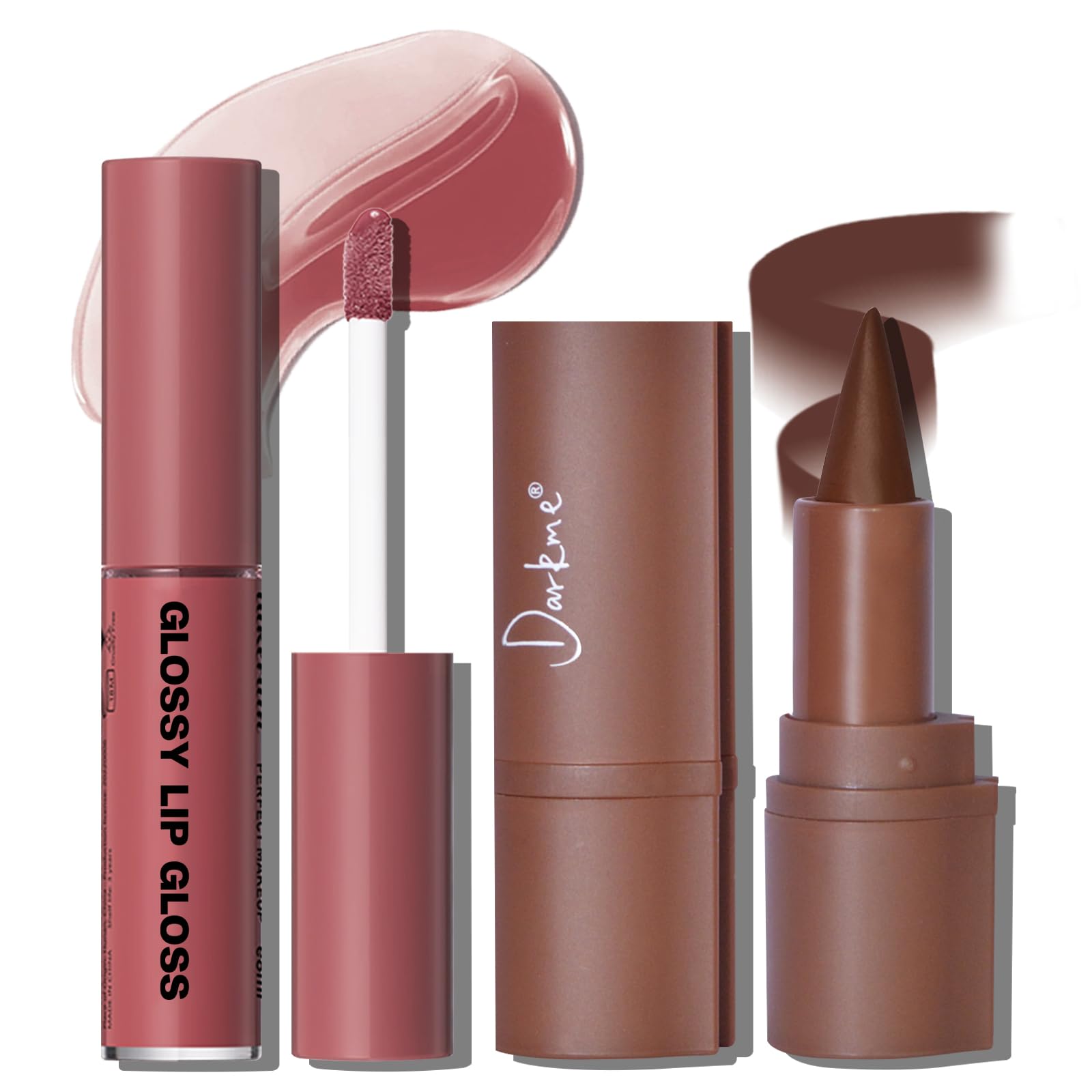 HOSAILY Lip Liner and Gloss Set, Dark Brown Plumping Lip Liner Lip Pencil Moisturizing Lightweight Lip Gloss Lip Combo, High Shine Glossy Lip Tint Lip Stain Makeup Long Lasting Lip Care for Women