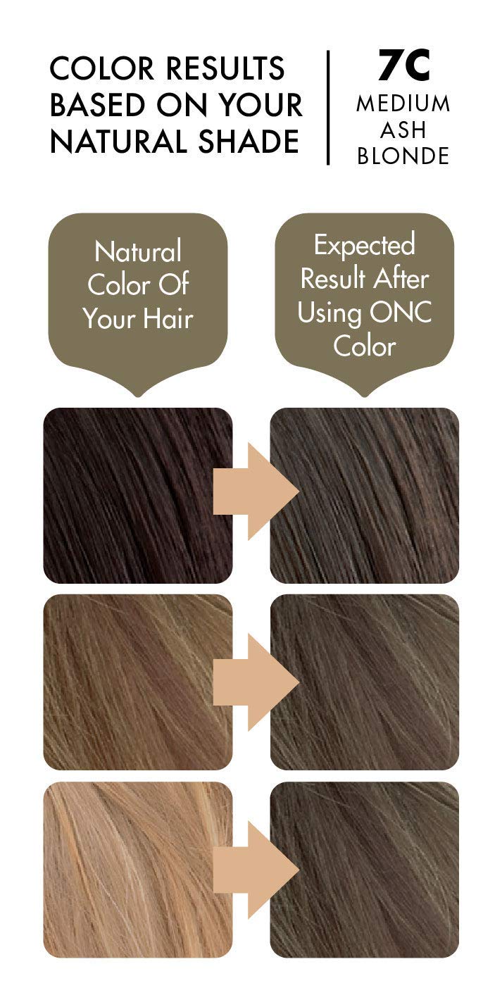 ONC NATURALCOLORS (7C Medium Ash Blonde) 4 fl. oz. (120 mL) Healthier Permanent Hair Dye with Certified Organic Ingredients, Ammonia Free, Vegan Friendly, 100% Gray Coverage