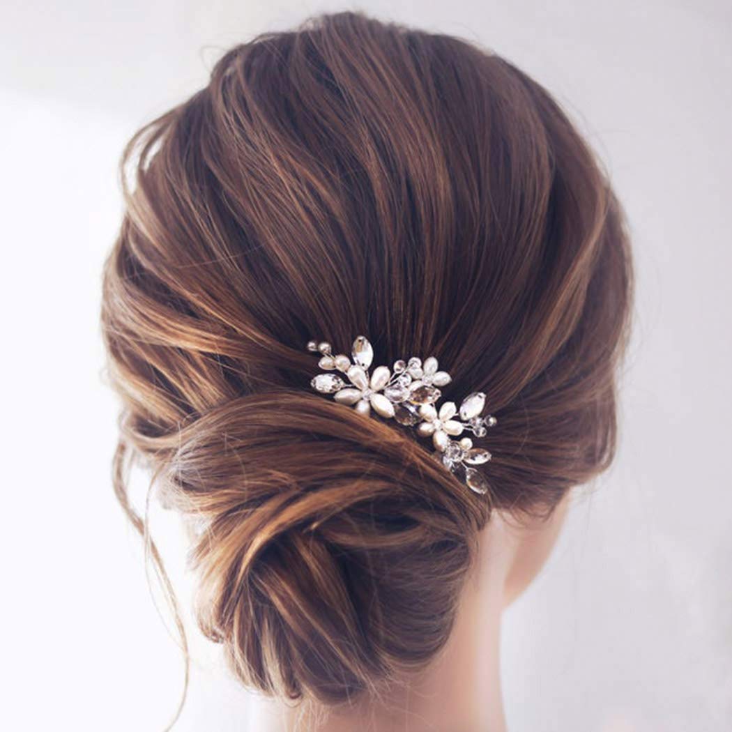Jakawin Bride Wedding Pearl Hair Pins Bridal Hair Accessories Silver Hair Piece for Women and Girls HP065 (Silver)