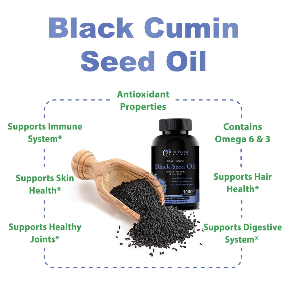 Black Seed Oil Capsules 1000mg - Premium Black Cumin Seed Oil Capsules - Black Seed Oil Liquid Pills - Virgin Cold Pressed Nigella Sativa Oil Pills - Blackseed Oil - 120 Cap (2 Month Supply)