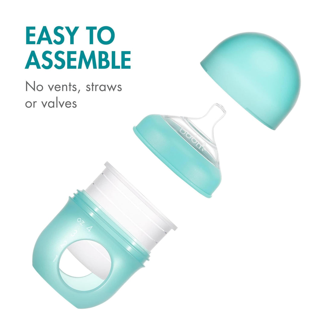 Boon Nursh Reusable Silicone Pouch Baby Bottles - Slow Flow Nipple - Silicone Baby Bottle Pouch and Nipple - Baby Feeding Essentials - Blue - 0-3 Months - 3 Count - 4 Ounce