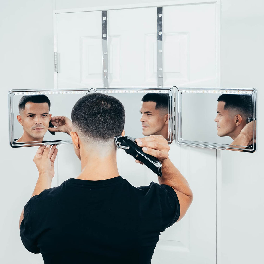 SELF-CUT SYSTEM 2.0 LED Lighted Black Lambo 3 Way Mirror with Educational Mobile App