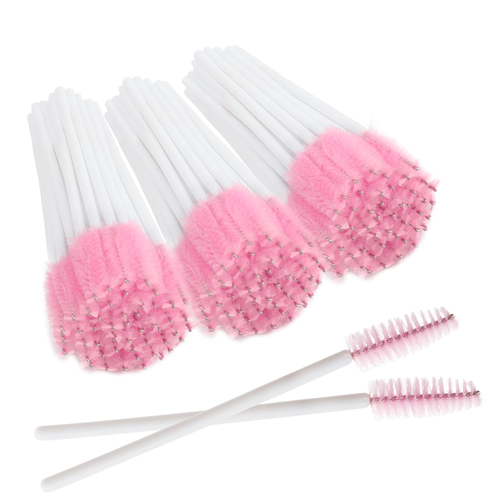 300 Pcs Set Mascara Wands Disposable Eye Lash Brushes for Eyelash Extensions Makeup Applicator Tool Bulk, White/Pink