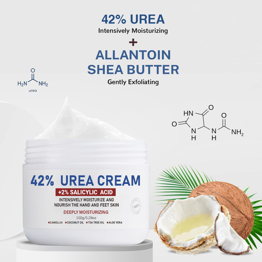 OUKEYA Urea Cream 42% plus Salicylic Acid 2% Net 5.29 Oz for Dry Cracked Feet, Heels, Knees, Elbows, Hands Repair Treatment. Moisturizes and Removes Corns, Calluses, Dead Skin, and Softens Toenails