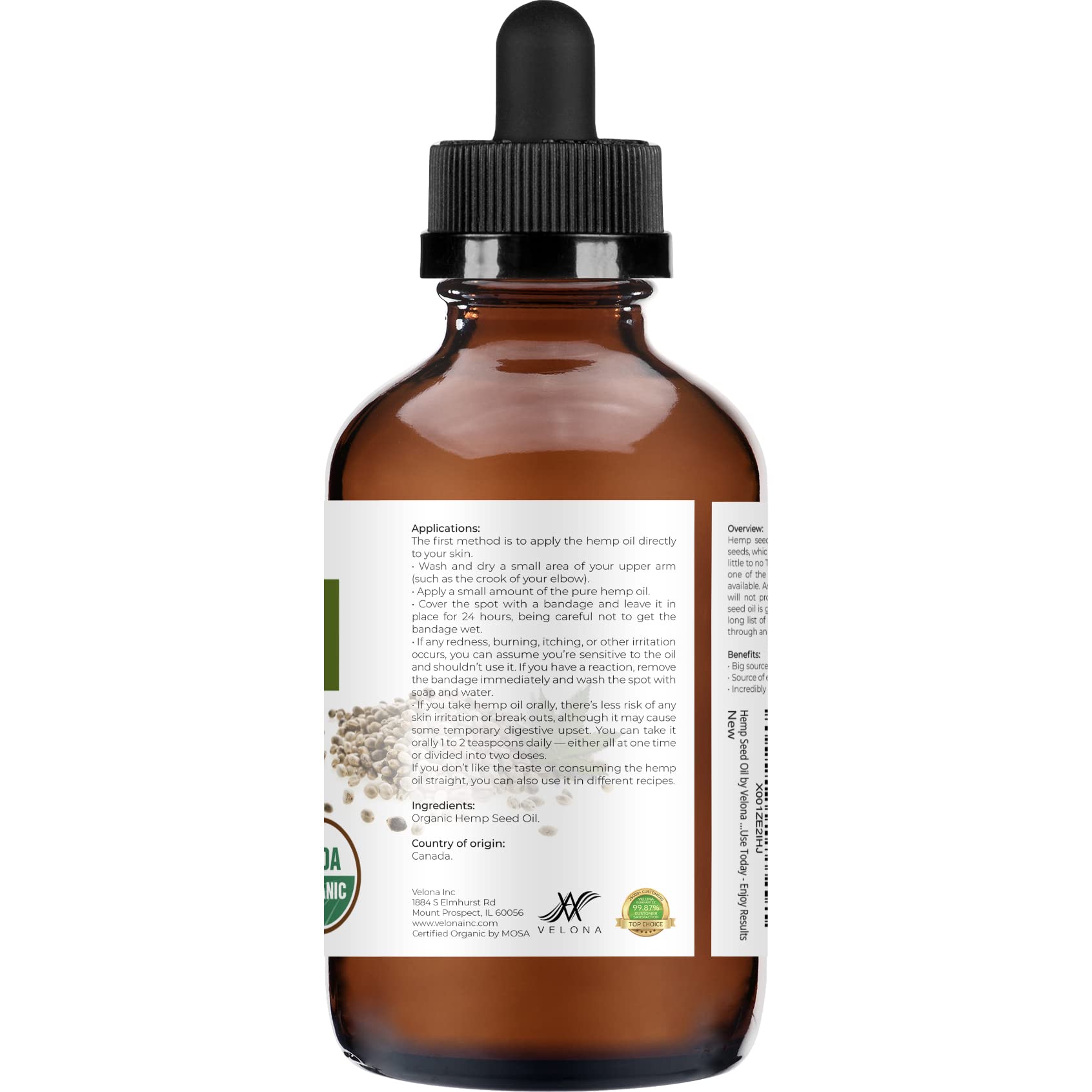velona Hemp Seed Oil USDA Certified Organic - 4 fl oz | 100% Pure and Natural Carrier Oil | Unrefined, Cold Pressed | Hair, Body, Face & Skin Care | Use Today - Enjoy Results…
