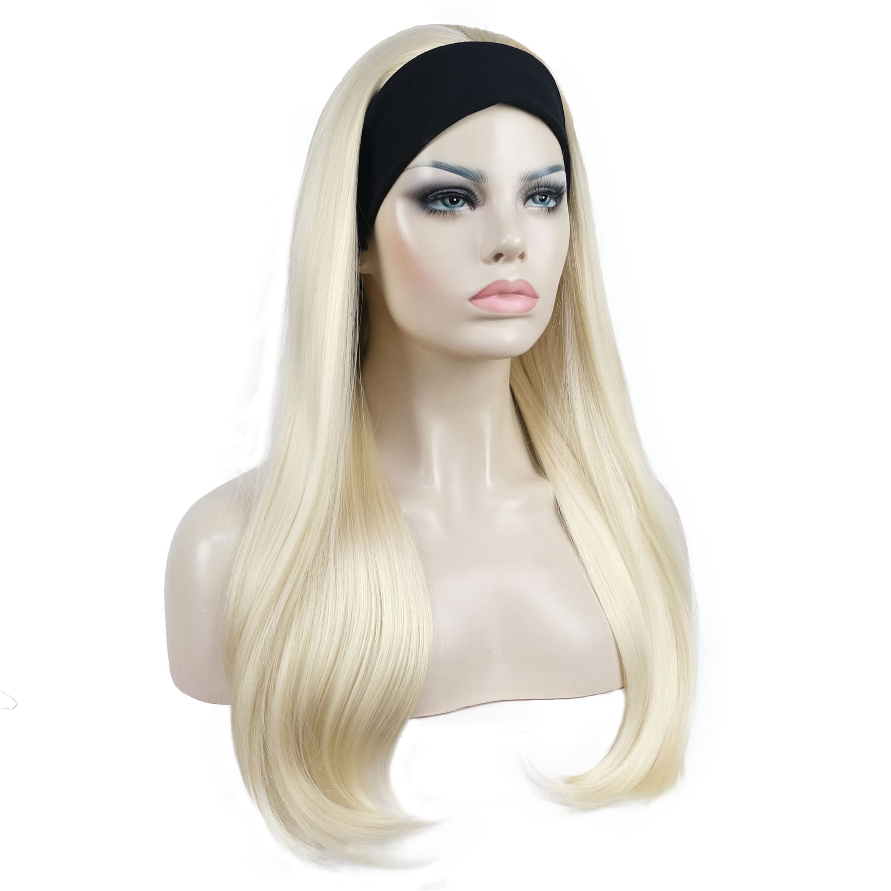 #613-Pale Blonde: Aimole Long Straight 3/4 Women'S Wigs Hair Piece Synthetic Hair With Black Headband(613-Pale Blonde)
