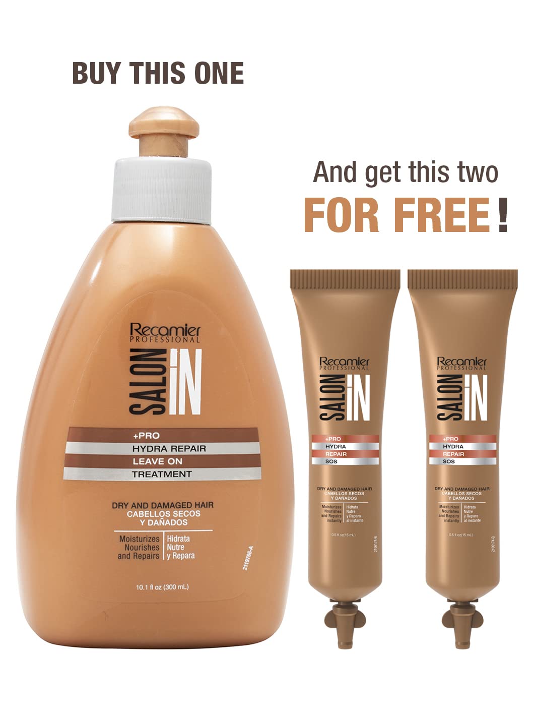 RECAMIER Leave-In Conditioner Detangler + 2 Hydra Repair SOS | Dry Damaged Hair Treatment | Comb Cream Styling Lotion | Tratamiento Cabello Seco Maltratado 10.1 OZ