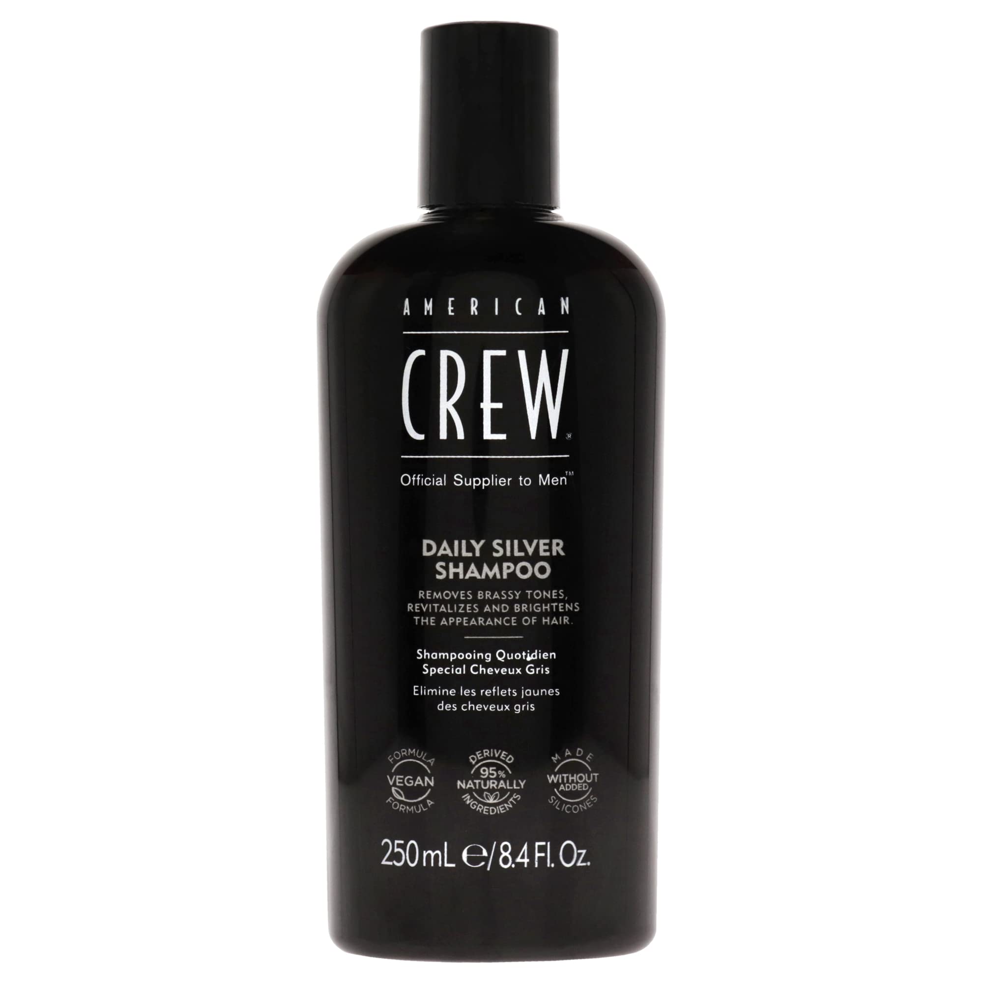 American Crew Men's Shampoo, Daily Silver, Removes Brassy Tones, Naturally Derived, Vegan Formula, 8.4 Fl Oz