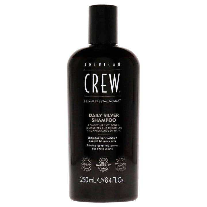 American Crew Men's Shampoo, Daily Silver, Removes Brassy Tones, Naturally Derived, Vegan Formula, 8.4 Fl Oz