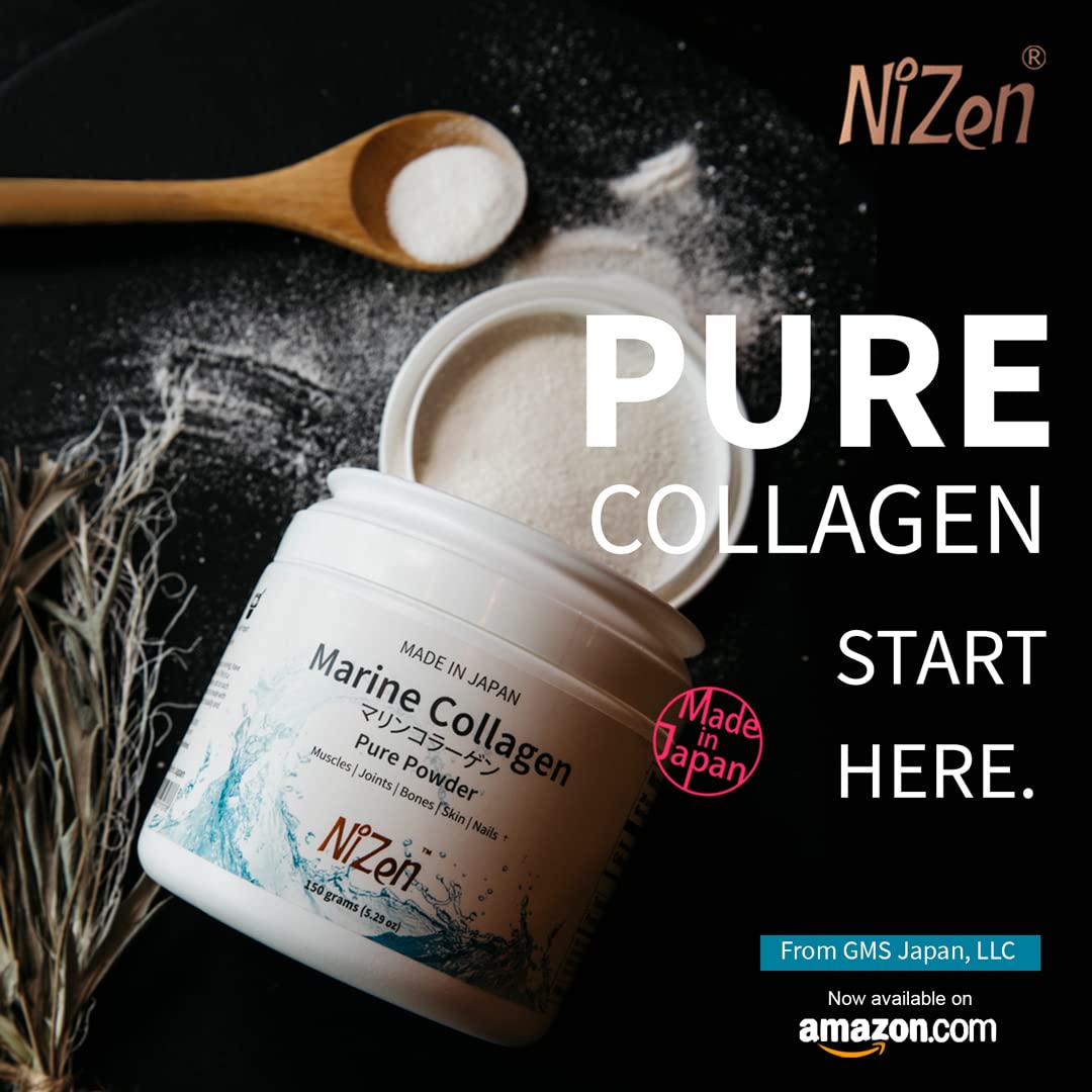 Nizen Marine Collagen Pure Powder, Hydrolyzed Peptides Easy-to-Digest Amino Acids Supplement. Unflavored. Non-Clumping. Made in Japan. 5.29oz
